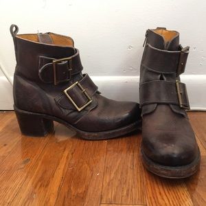 Frye Sabrina double buckle moto boots
